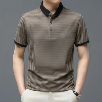 2023 Летние Мужские футболки-поло, полосатые рубашки для гольфа, Роскошные Микроэластичные футболки С отворотами, Модная Повседневная Одежда для гольфа, мужская одежда