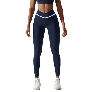 Быстросохнущие брюки для йоги телесного цвета с блокировкой цвета, женские брюки для фитнеса с подтяжкой бедер, эластичные спортивные брюки в обтяжку с высокой талией