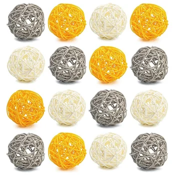 Декоративные шарики для центральной части чаши, 16 шт. Большие ротанговые шарики 2,8-дюймовые желтые плетеные шарики, декоративные шары из веток.