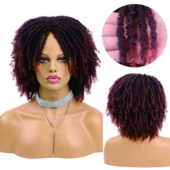 Короткий вьющийся синтетический парик с дредами, черно-коричневый Африканский искусственный локон, связанный крючком, парики для женщин