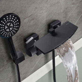 Настенный смеситель для ванны Nordic Simple Gun серого цвета, смеситель для душа с водопадом из черной меди.