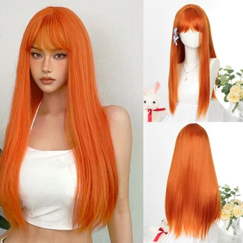 Парик Лолиты Синтетический Косплей Оранжевая Женщина Вечеринка Длинные Прямые Волосы Аниме Парик Черные Розовые Вьющиеся Волосы